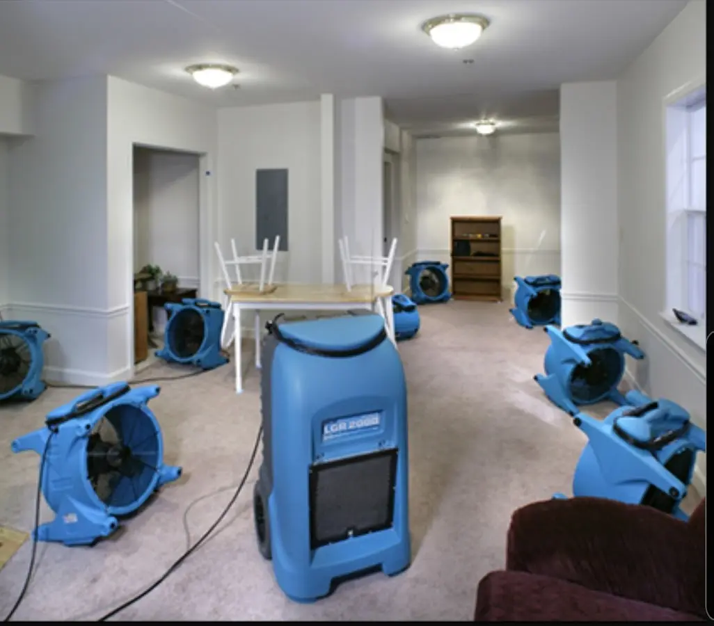 Air movers and dehumidifier setup for Water Extraction & Removal in Islip