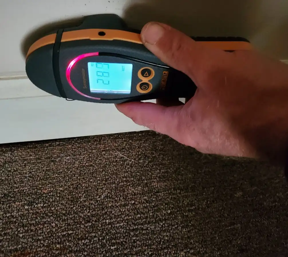 Moisture detection at baseboard during Burst Pipe Cleanup in Islip